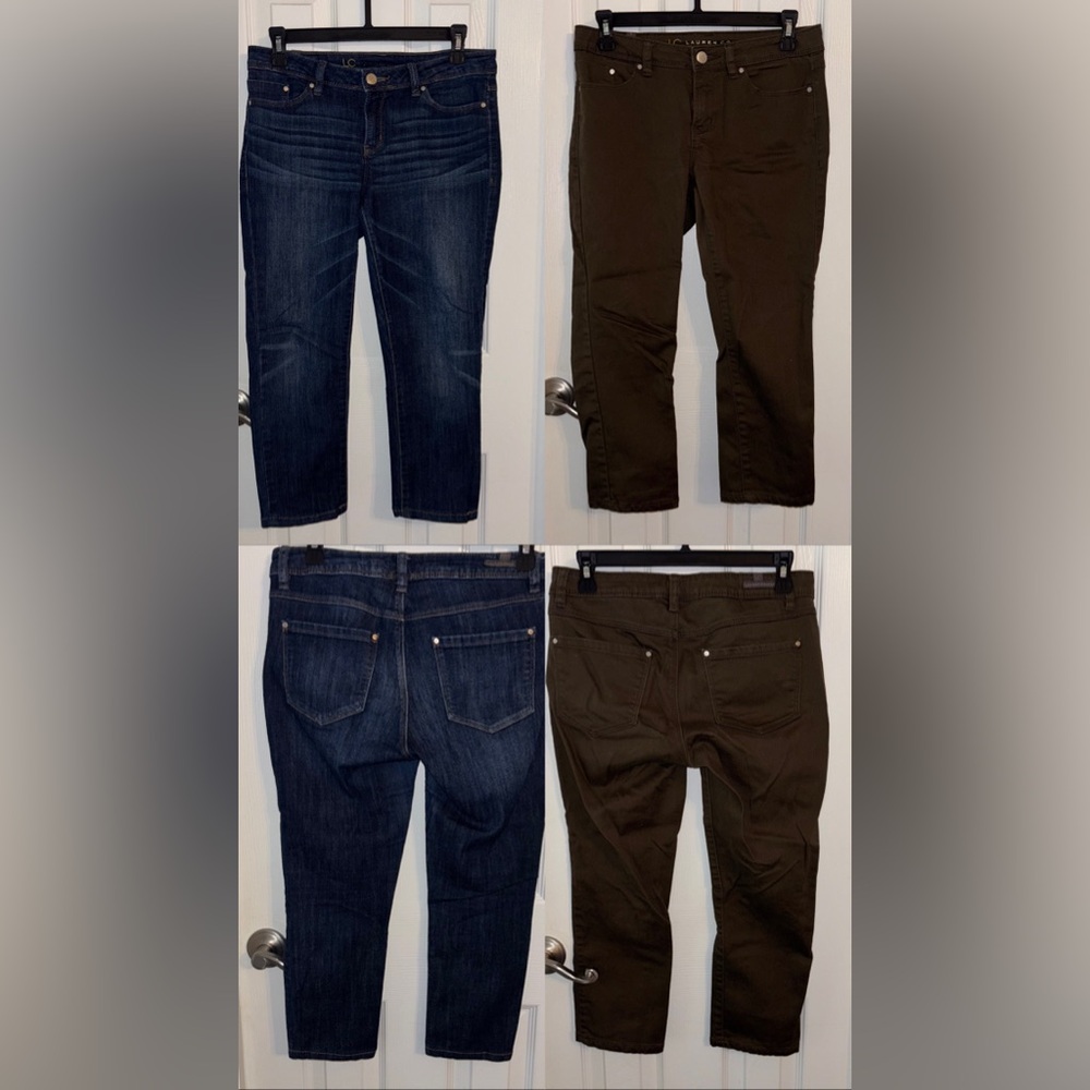 LC Lauren Conrad Women's Ankle & Cropped Jeans - Denim & Olive Green size 4